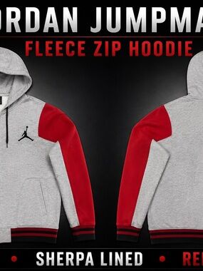 Jordan Sherpa-Lined Hoodie in Gray & Red with Black Logo